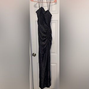 Elegant Black Ruched Glitter Dress